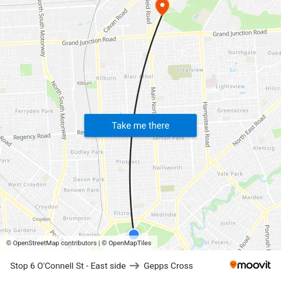 Stop 6 O'Connell St - East side to Gepps Cross map