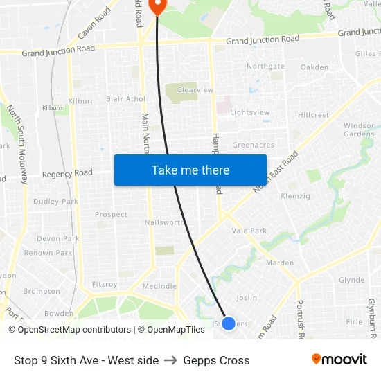 Stop 9 Sixth Ave - West side to Gepps Cross map
