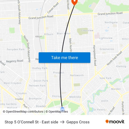 Stop 5 O'Connell St - East side to Gepps Cross map