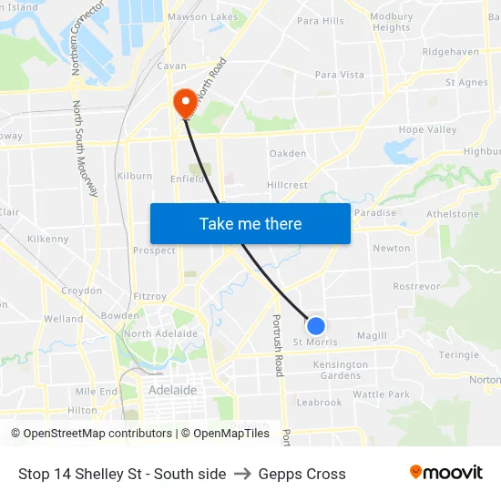 Stop 14 Shelley St - South side to Gepps Cross map