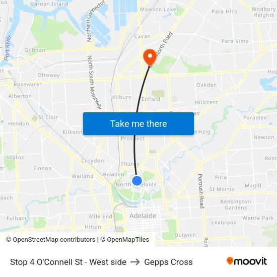 Stop 4 O'Connell St - West side to Gepps Cross map