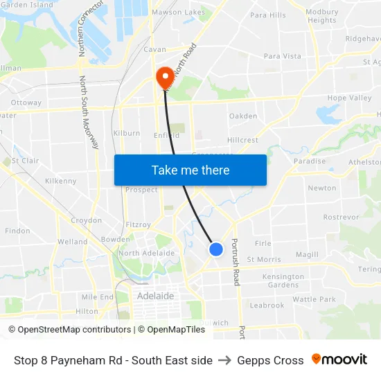 Stop 8 Payneham Rd - South East side to Gepps Cross map