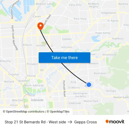 Stop 21 St Bernards Rd - West side to Gepps Cross map