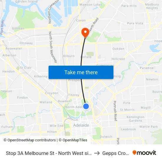Stop 3A Melbourne St - North West side to Gepps Cross map
