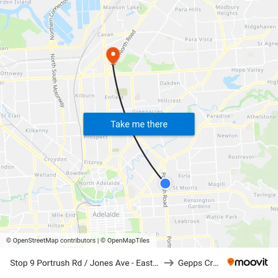 Stop 9 Portrush Rd / Jones Ave - East side to Gepps Cross map