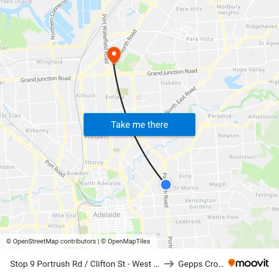 Stop 9 Portrush Rd / Clifton St - West side to Gepps Cross map