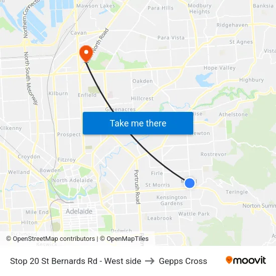 Stop 20 St Bernards Rd - West side to Gepps Cross map