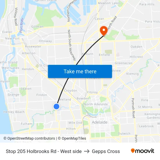 Stop 205 Holbrooks Rd - West side to Gepps Cross map