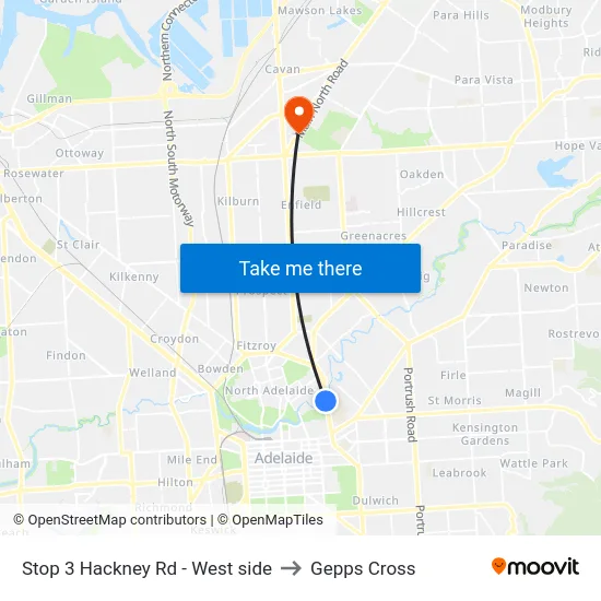 Stop 3 Hackney Rd - West side to Gepps Cross map