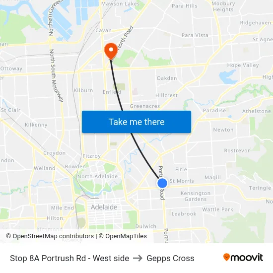 Stop 8A Portrush Rd - West side to Gepps Cross map
