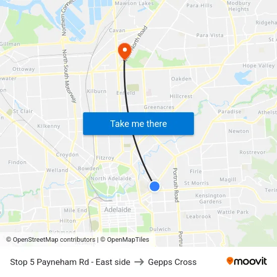 Stop 5 Payneham Rd - East side to Gepps Cross map