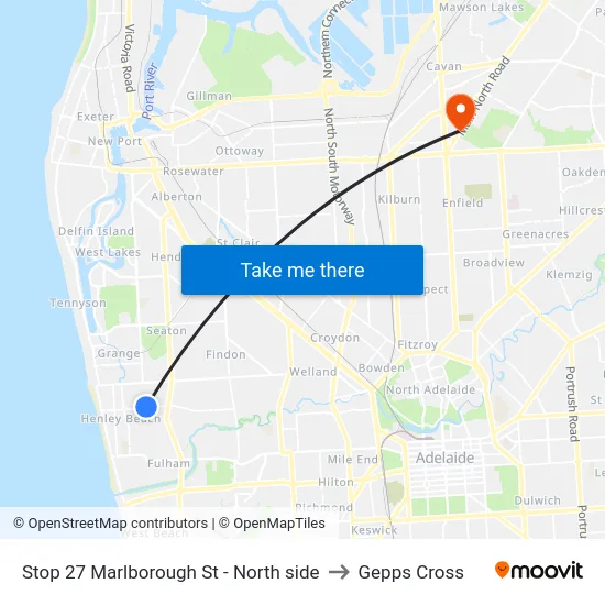 Stop 27 Marlborough St - North side to Gepps Cross map