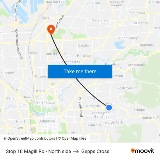 Stop 18 Magill Rd - North side to Gepps Cross map