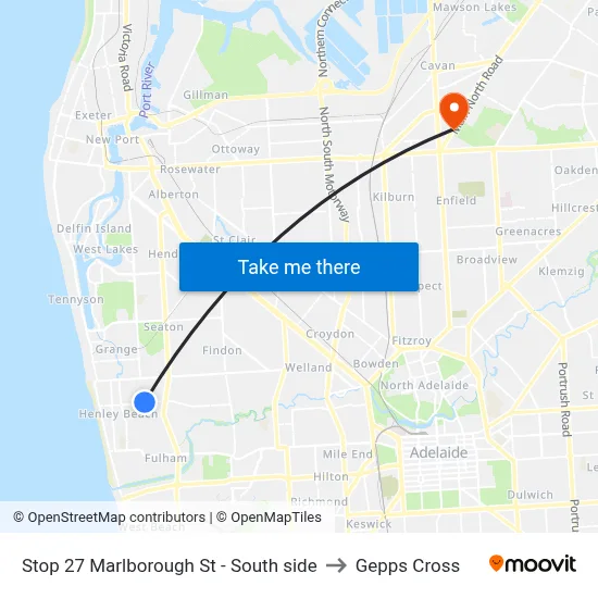 Stop 27 Marlborough St - South side to Gepps Cross map