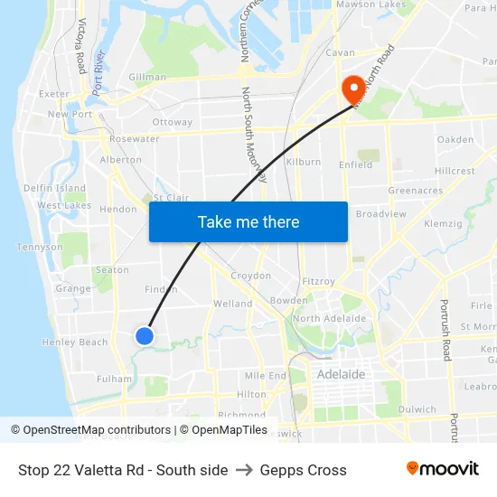 Stop 22 Valetta Rd - South side to Gepps Cross map