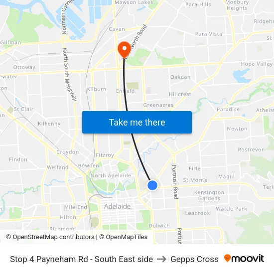 Stop 4 Payneham Rd - South East side to Gepps Cross map