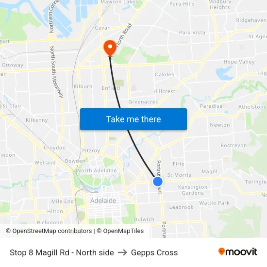 Stop 8 Magill Rd - North side to Gepps Cross map