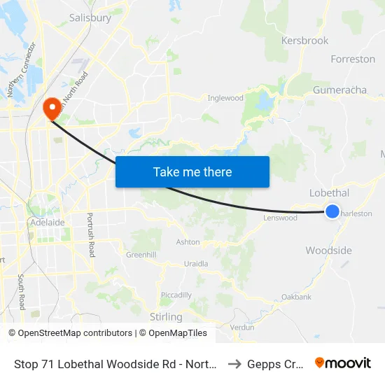 Stop 71 Lobethal Woodside Rd - North side to Gepps Cross map
