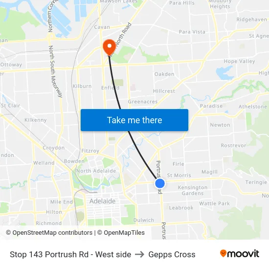 Stop 143 Portrush Rd - West side to Gepps Cross map