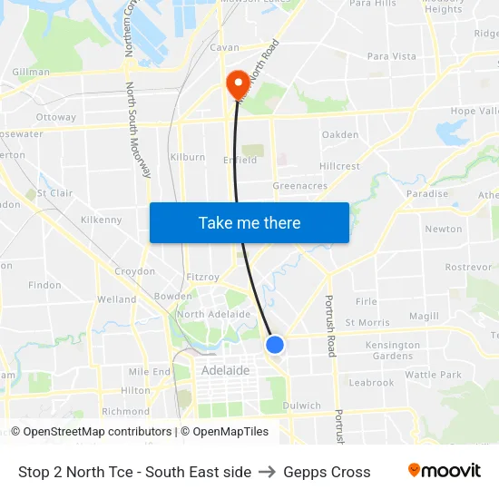 Stop 2 North Tce - South East side to Gepps Cross map