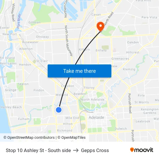 Stop 10 Ashley St - South side to Gepps Cross map