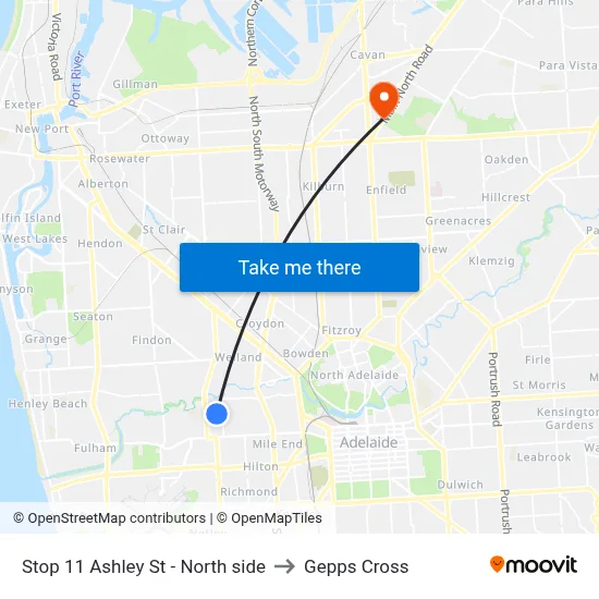 Stop 11 Ashley St - North side to Gepps Cross map