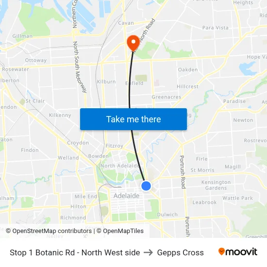 Stop 1 Botanic Rd - North West side to Gepps Cross map