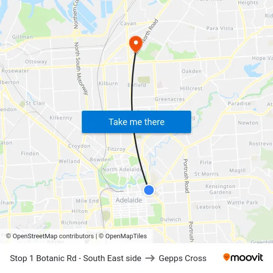 Stop 1 Botanic Rd - South East side to Gepps Cross map