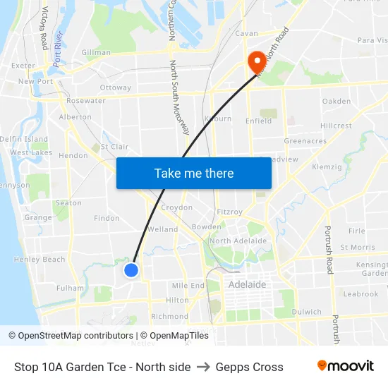 Stop 10A Garden Tce - North side to Gepps Cross map