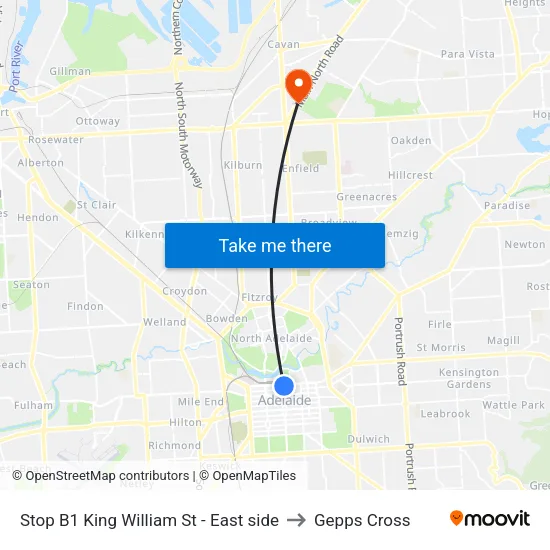 Stop B1 King William St - East side to Gepps Cross map