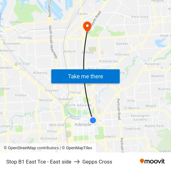 Stop B1 East Tce - East side to Gepps Cross map