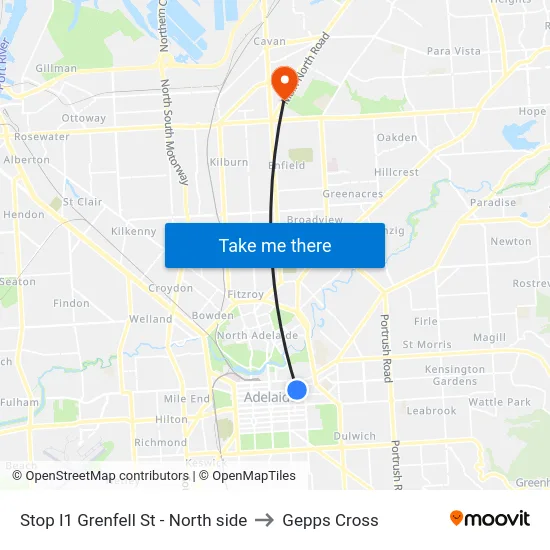 Stop I1 Grenfell St - North side to Gepps Cross map