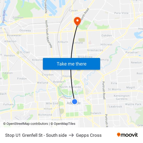Stop U1 Grenfell St - South side to Gepps Cross map