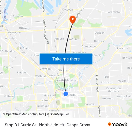 Stop D1 Currie St - North side to Gepps Cross map