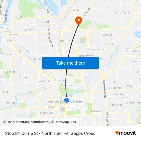 Stop B1 Currie St - North side to Gepps Cross map