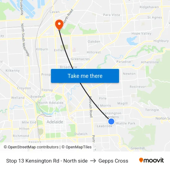 Stop 13 Kensington Rd - North side to Gepps Cross map