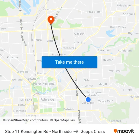Stop 11 Kensington Rd - North side to Gepps Cross map