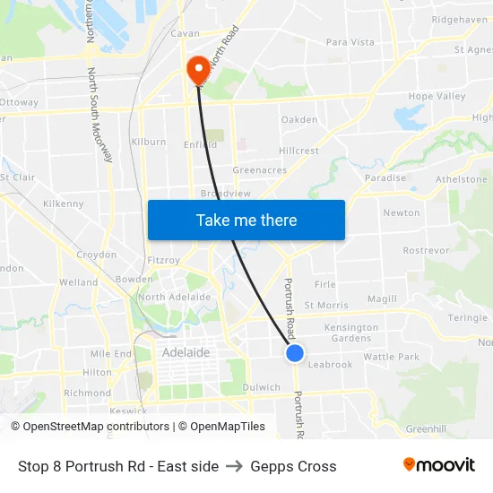 Stop 8 Portrush Rd - East side to Gepps Cross map
