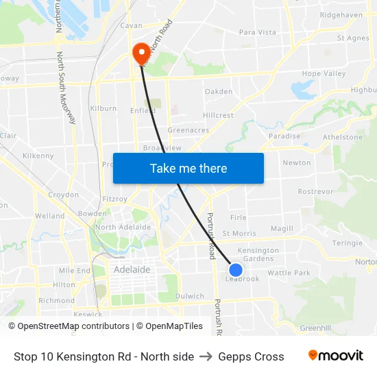 Stop 10 Kensington Rd - North side to Gepps Cross map