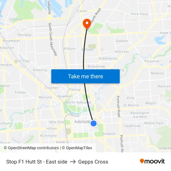 Stop F1 Hutt St - East side to Gepps Cross map