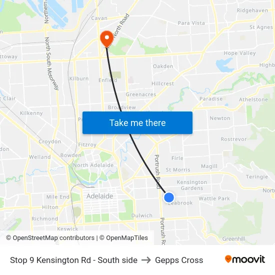 Stop 9 Kensington Rd - South side to Gepps Cross map