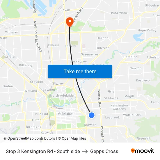 Stop 3 Kensington Rd - South side to Gepps Cross map