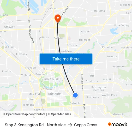 Stop 3 Kensington Rd - North side to Gepps Cross map