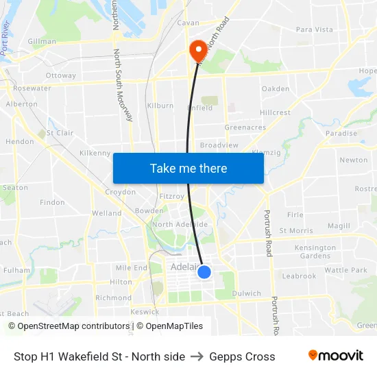 Stop H1 Wakefield St - North side to Gepps Cross map