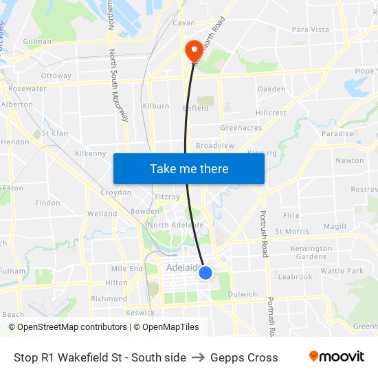 Stop R1 Wakefield St - South side to Gepps Cross map