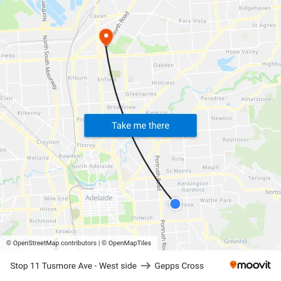 Stop 11 Tusmore Ave - West side to Gepps Cross map