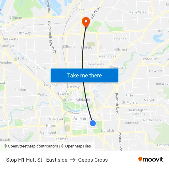 Stop H1 Hutt St - East side to Gepps Cross map