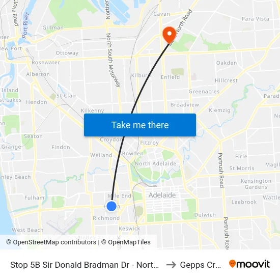 Stop 5B Sir Donald Bradman Dr - North side to Gepps Cross map