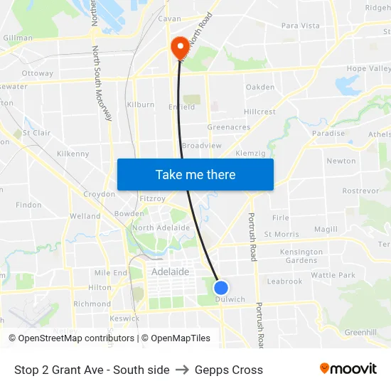 Stop 2 Grant Ave - South side to Gepps Cross map