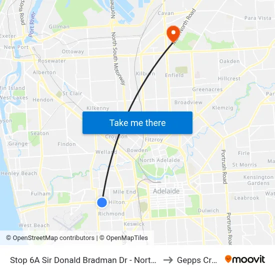 Stop 6A Sir Donald Bradman Dr - North side to Gepps Cross map